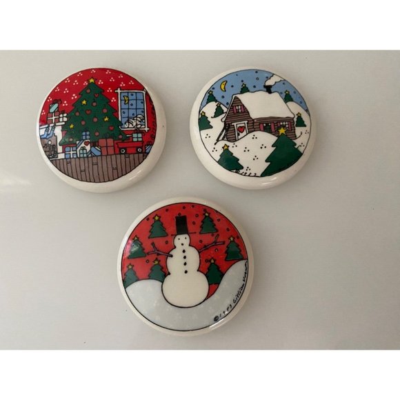 Set Of 3 Vintage 1983 Ceramic Christmas Refrigerator Magnets Lillian Vernon EUC‎ - Picture 1 of 16